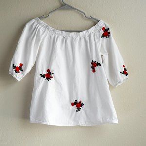 floral red rose white shirt